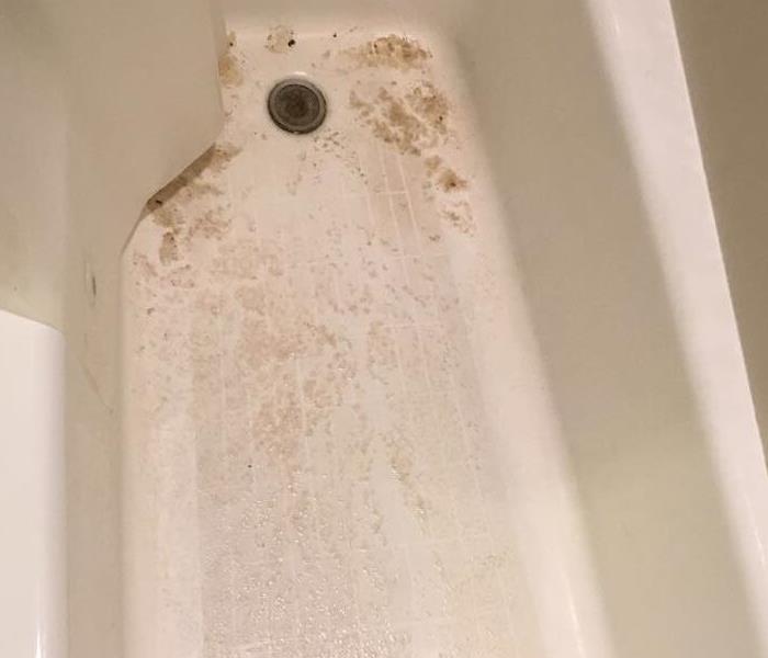 Contaminants from pipes in bathroom tub.
